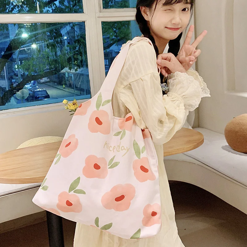 Canvas Shopping Bags Single-shoulder Bag Printing Art Handbag Tote Bag Eco Reusable Shoulder Shopping Bags For Groceries