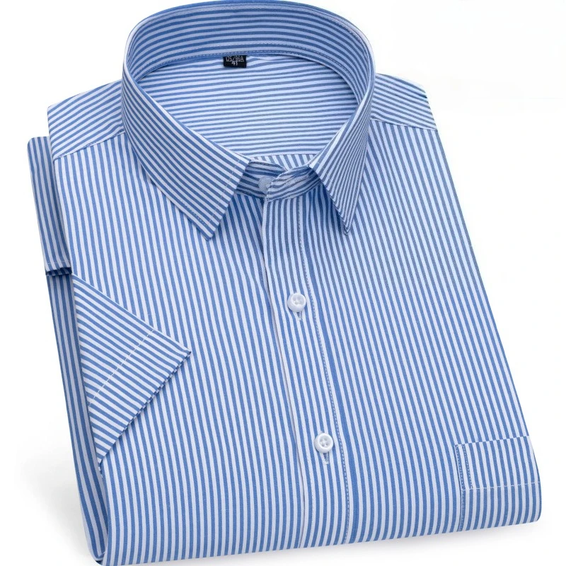 

4XL Classic Stripes Solid Color Work Blue Black Plain White Shirt for Men Short Sleeve Shirts for Men 3XL Business Office Pocket