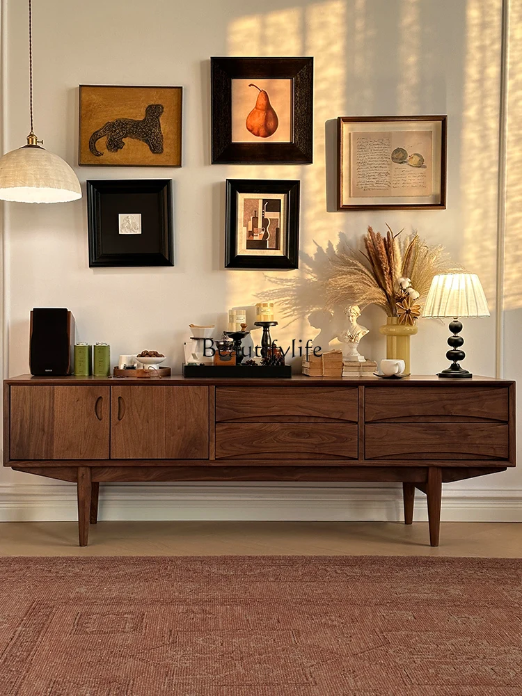 North American black walnut all solid wood TV cabinet retro light luxury living room locker simple