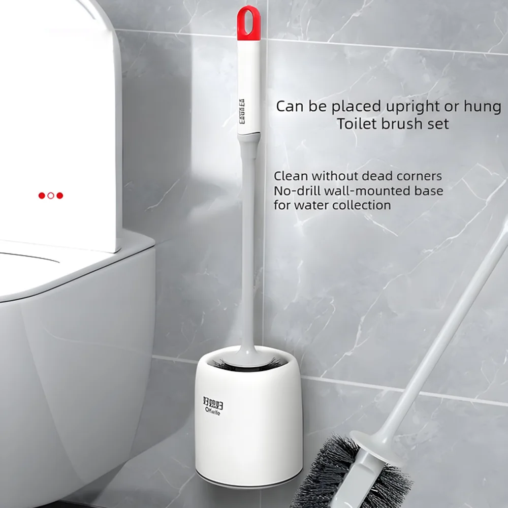Toilet Brush Set Wall Hanging, Semi-spherical Head Deep Cleaning Brush for Toilet Bowl, Household Bathroom Cleaning Tool with Ba