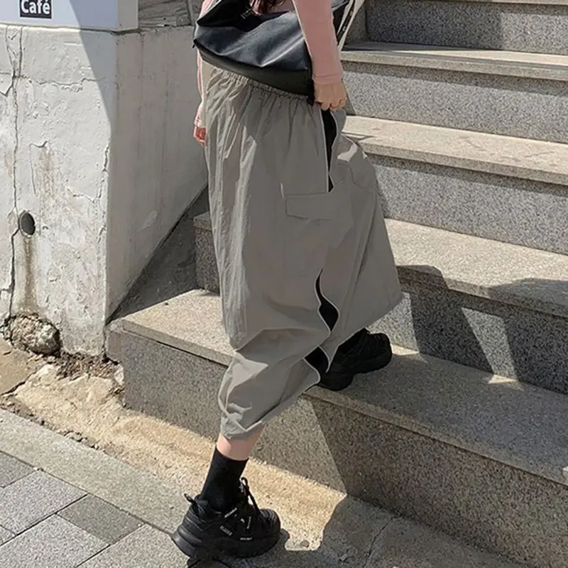 Cargo Skirts Color Matching Pockets Women Harajuku High Waist Long Skirt Vintage Woman Summer Y2K Streetwear Cargo Skirt