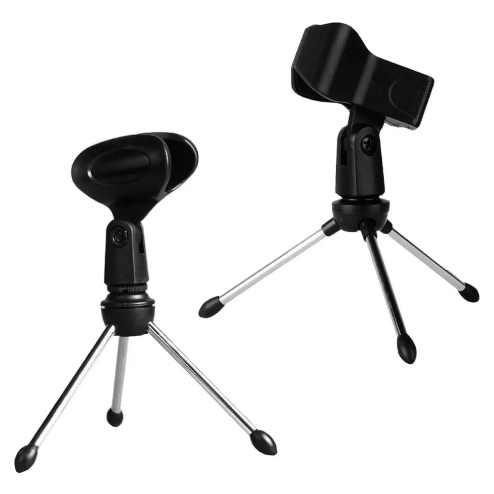 2Pcs Microphone Stand Adjustable Rotatable Head Triangular Structure Desktop Microphone Holder Support for Broadcast Lecture