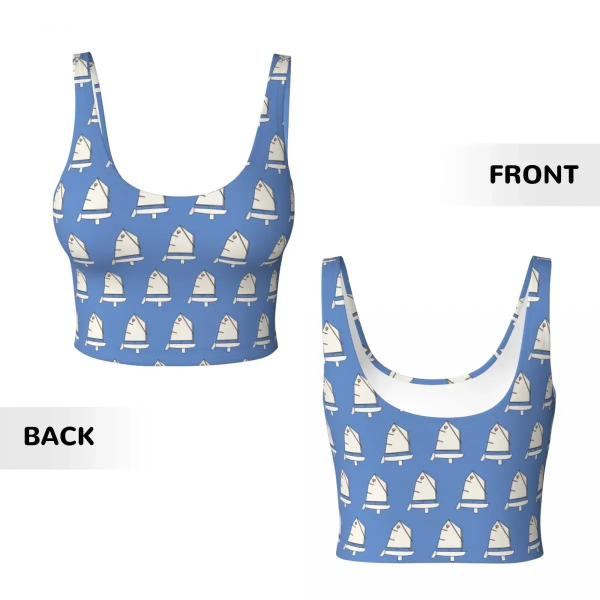 Custom Optimist Sailboat Women Sports Vest Bras Gym Workout High Impact Yoga Crop Tank Top