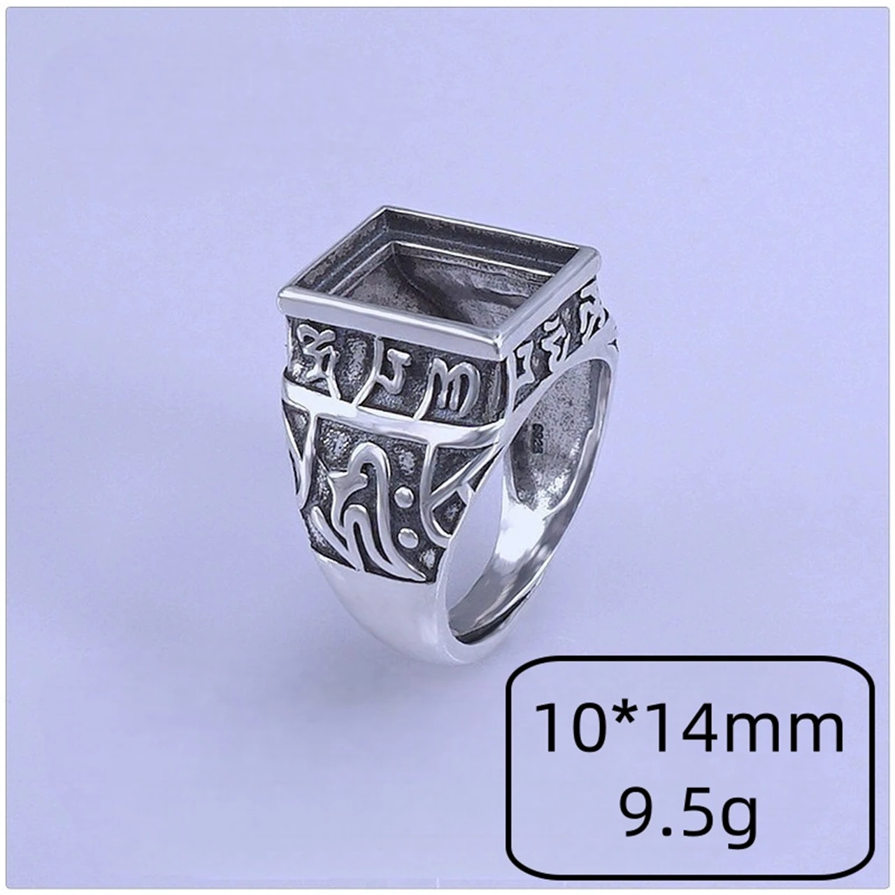 

S925 Pure Silver Rectangular 10*14mm Retro Ring Setting With Turquoise Sapphire Men's Support Gifts Engagement Jewelry Wholesale