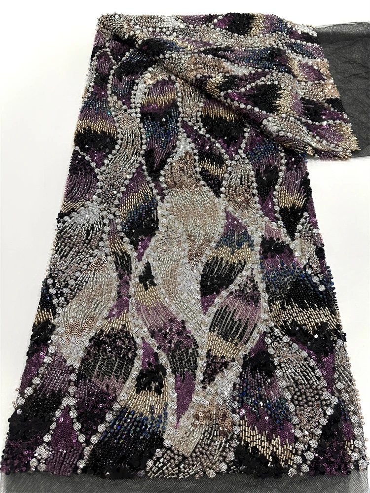Nuovo elenco Tessuto di pizzo africano Nuove paillettes di alta qualità Lacci di tulle con perline pesanti francesi per abiti da sposa nigeriani da cucire