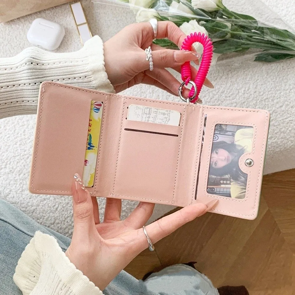 Fashion Cartoon Short Wallet Dopamine Color Spring Rope Coin Purses Leather Ultra-thin Coin pocket Women