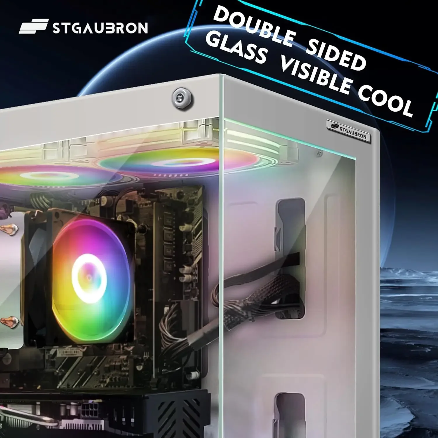كمبيوتر مكتبي للألعاب من Stgaubron، AMD Athlon 3000G 3.5G، Radeon RX 580 GDDR5، 16G DDR4، 1T SSD، 600M Wifi، BT 5.0، RGB Fan X