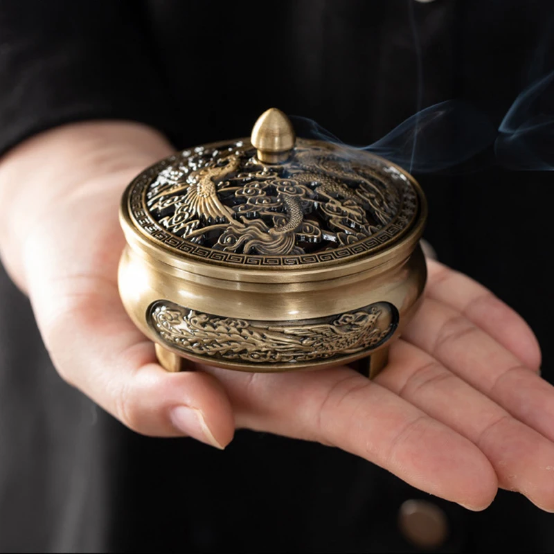 Pure Copper Antique Three-legged Aromatherapy Stove DIY Household Indoor Pan Incense Wire Incense Burner Tea Ceremony Decoration