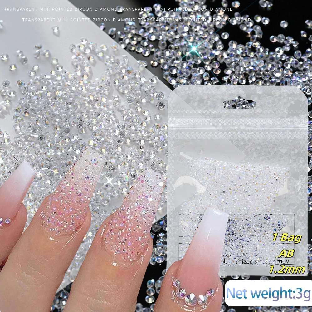 

1Bag 1.2mm Mini Iridescent Faux AB Clear Ultra Tiny Gems Nail Art Stone Micro Sparkly Rhinestones for Nail Art Beauty Makeup DIY