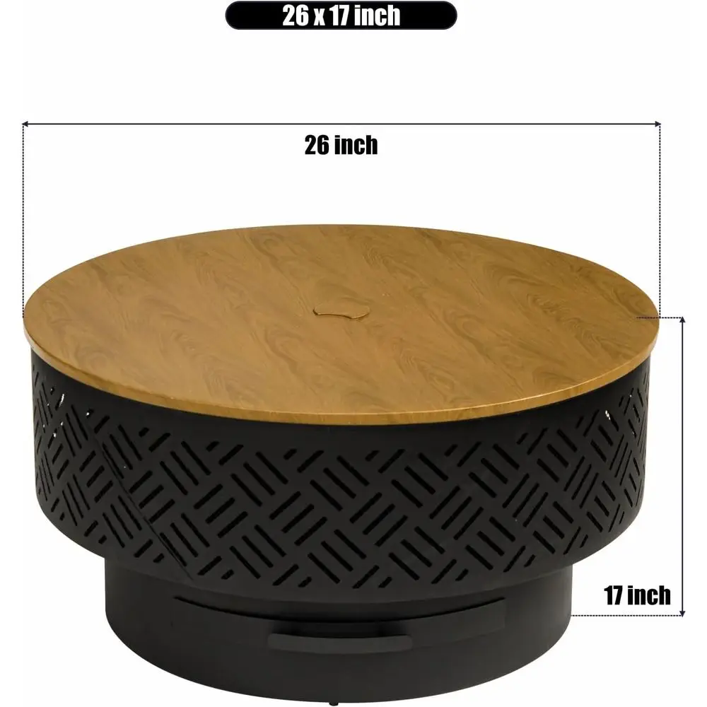 حفرة نار حرق الخشب في الهواء الطلق مع شواية وغطاء وغطاء مقاوم للماء - طاولة حفرة نار للشواء والنار وتناول الطعام #6