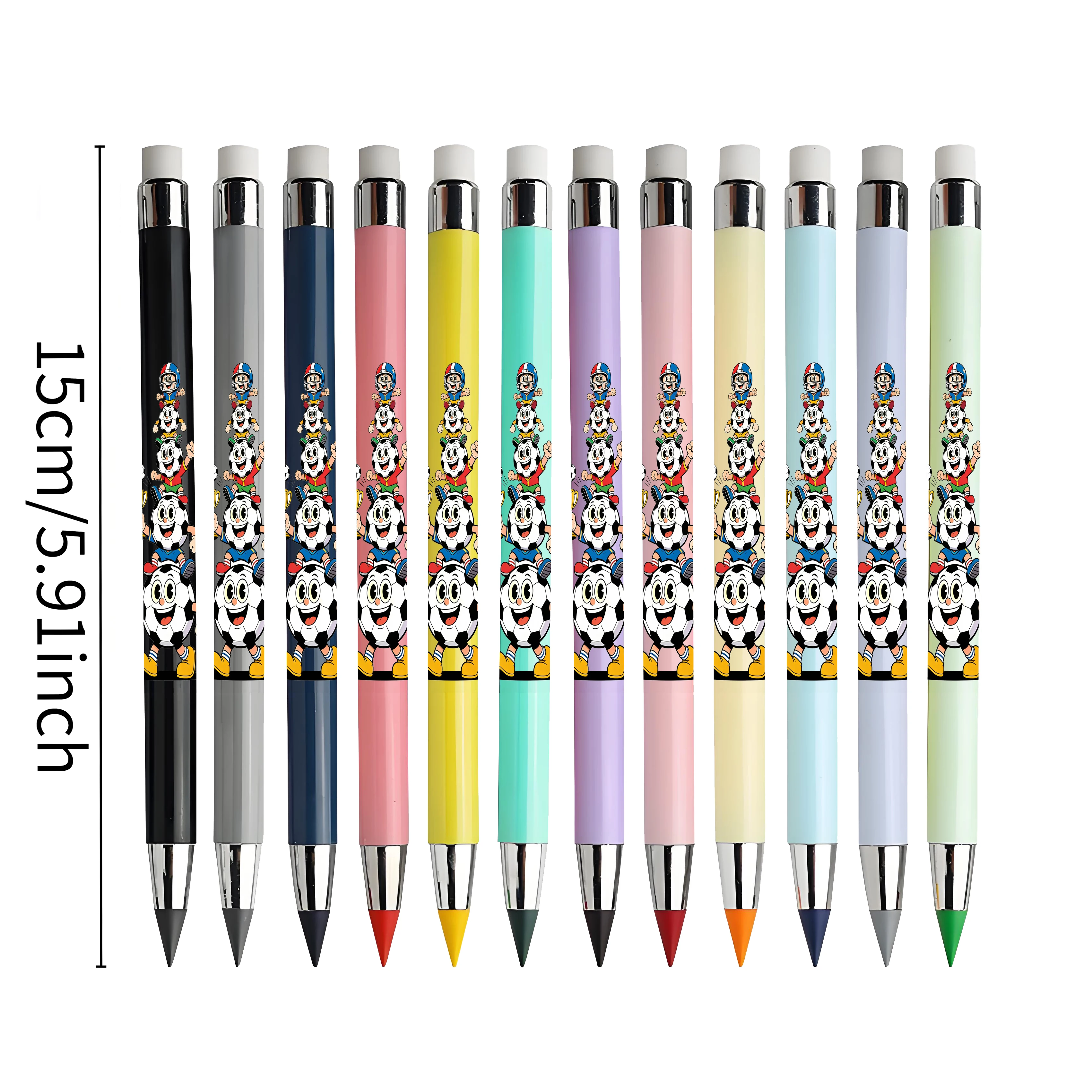 12 قطعة من قلم الرصاص الأبدي بنمط موضوع كرة القدم الإبداعي، لون معكرون ليس من السهل كسر رسم الطالب، رسم لون الرصاص.