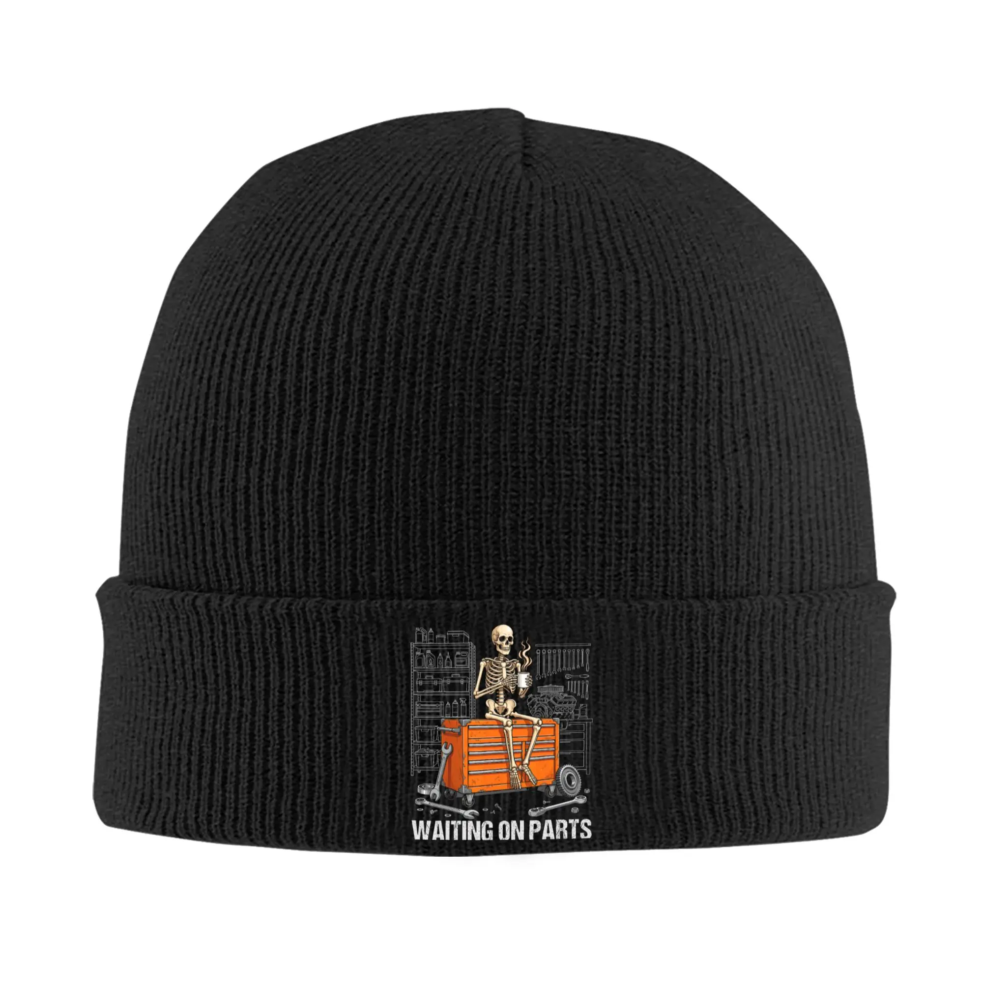 Waiting On Parts Mechanic Car Skeleton Auto Repair Bonnet Hats  Beanie Hats Autumn Knit Hat Men Women Gym Thermal Elastic Cap