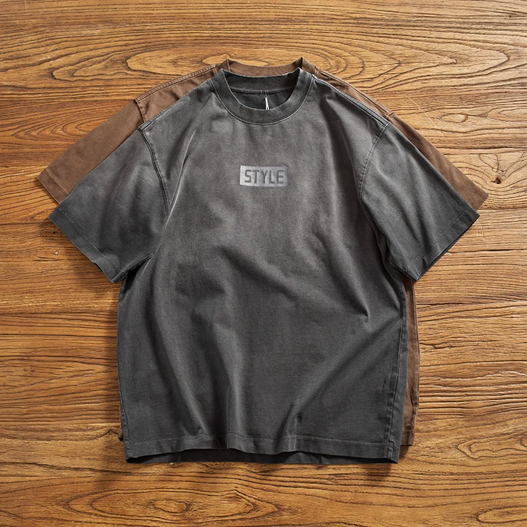 

Heavyweight ort Sve T-irt Men's Summer New Sle adient Waed Loose Fit Casual round Ne Cotton Top