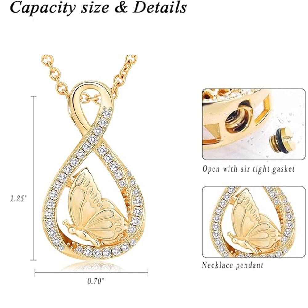 Butterfly Cremation Jewelry for Ashes Infinity Urn Necklaces for Ashes Pendant Locket Keepsake Memorial Jewelry for Urns
