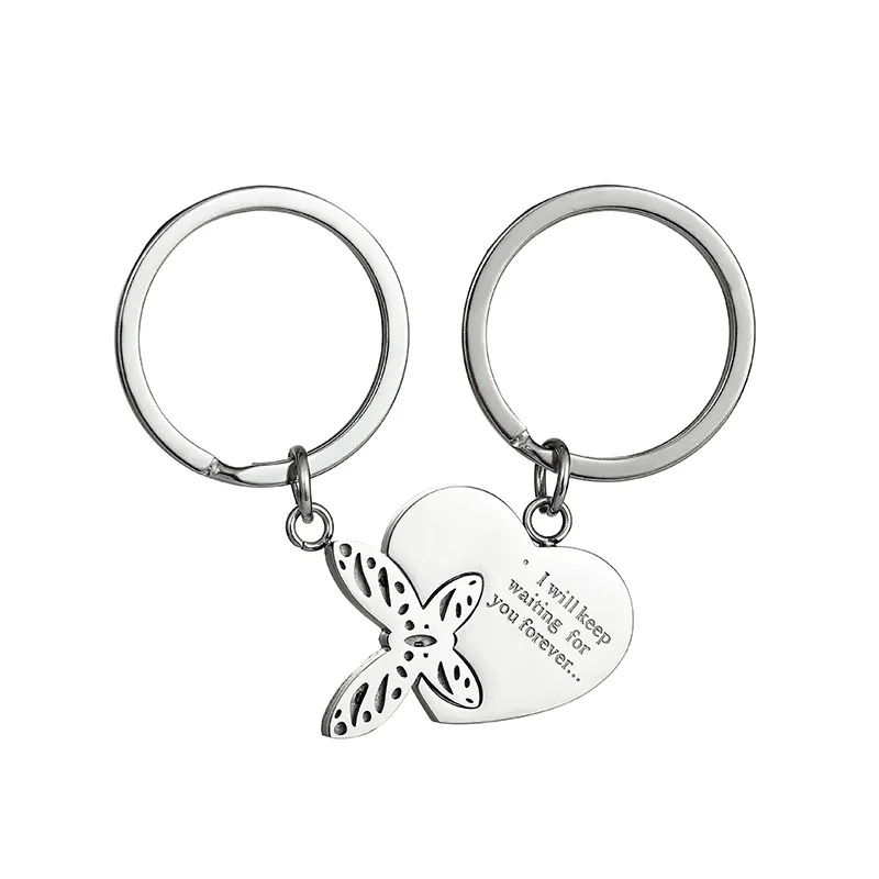1 Pair Stainless Steel Keychain  DIY Jewelry Gifts Couple Butterfly Keyring