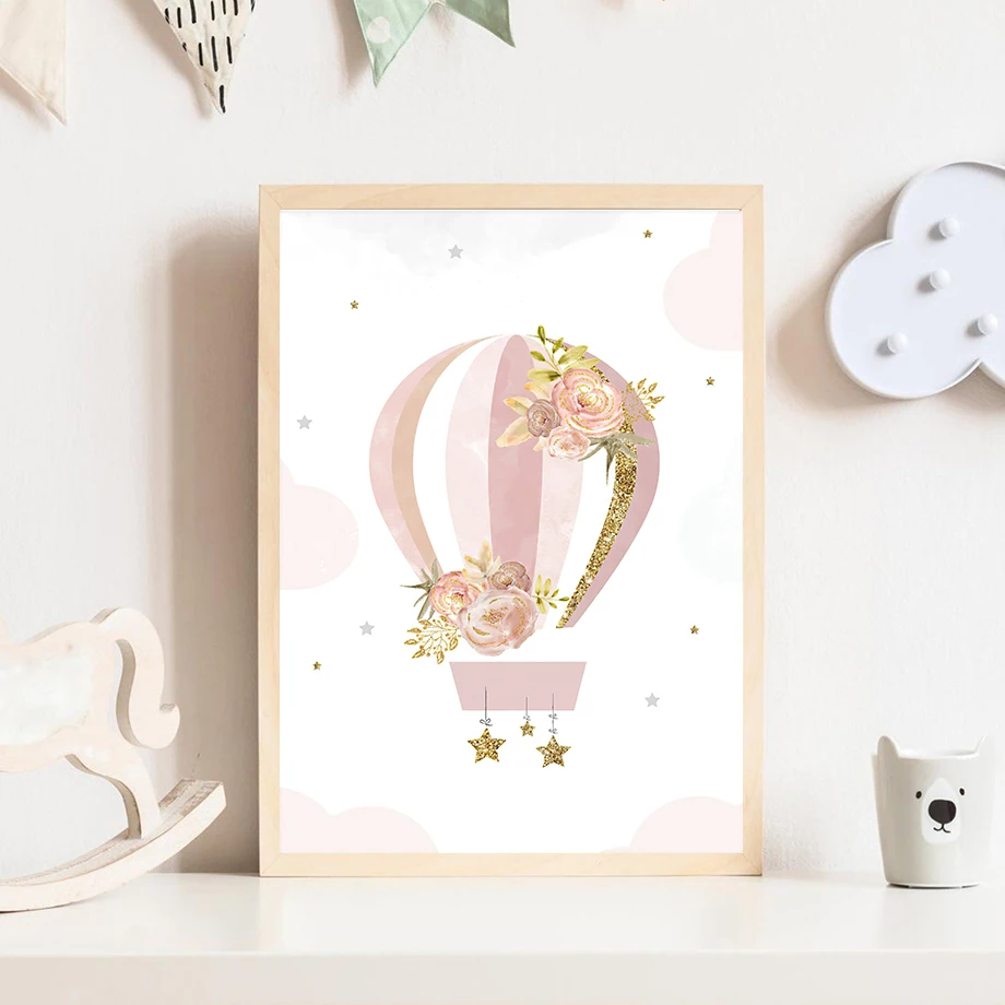 1PC frameless decorative art print,Pink Train Lion Giraffe Rainbow Balloon Flower Wall Art Canvas Prints Painting Posters Prints