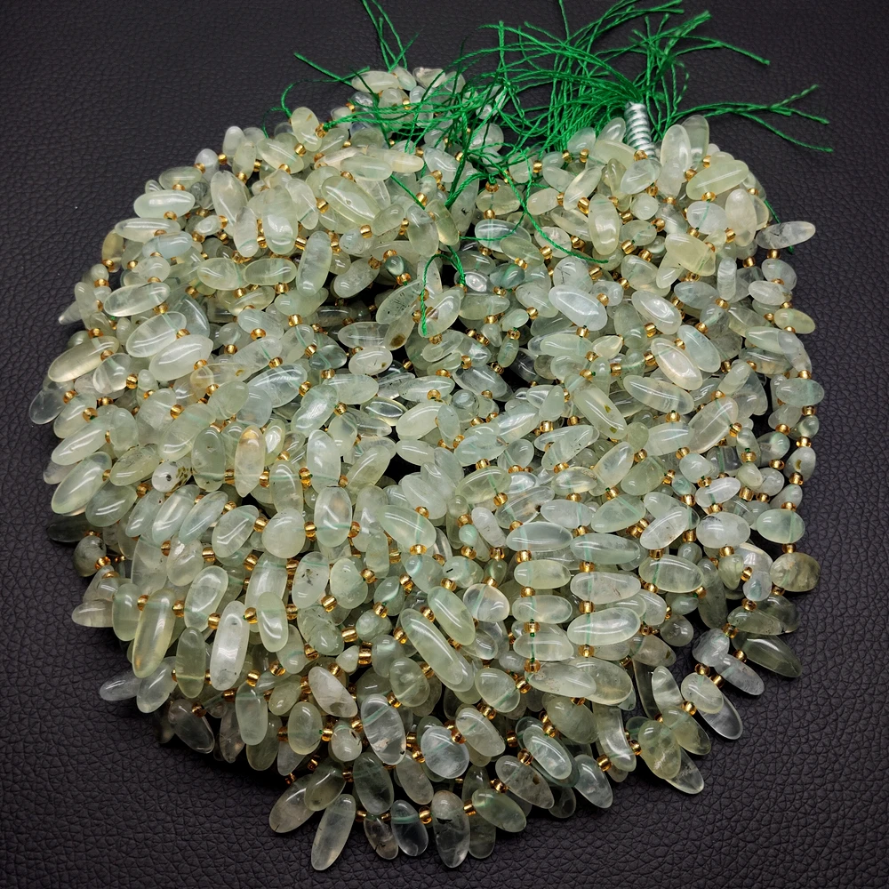 5 Strands 7x16mm Natural Green Prehnite Smooth Top Drilled Loose Beads 15.5