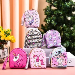 Monedero de piel sintética con dibujos de unicornios para mujer y niña, Mini bolso para llaves y auriculares, billetera pequeña con llavero colgante