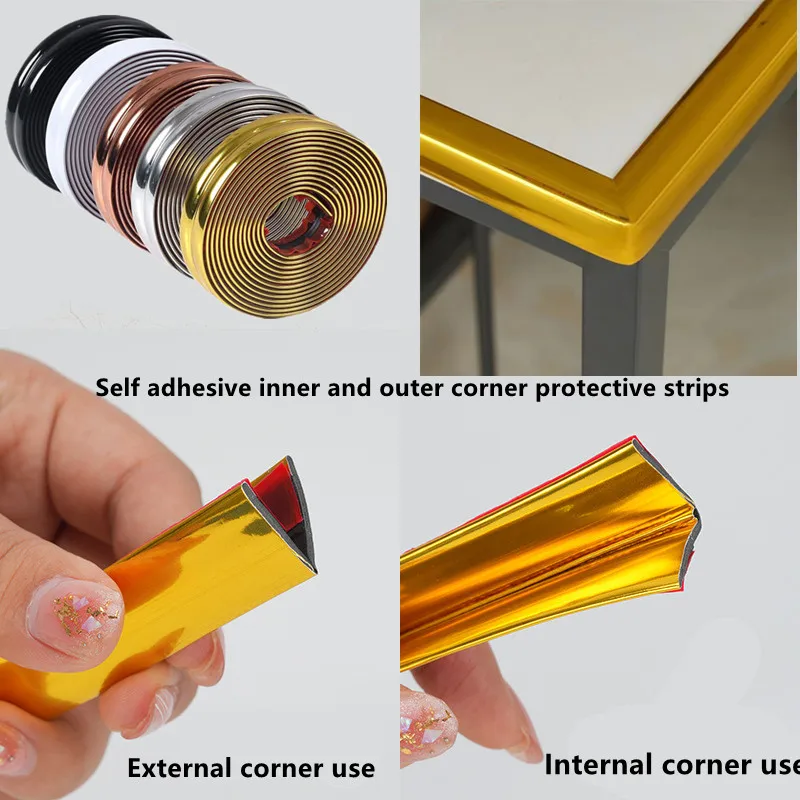 Autocollant miroir auto-adhésif en PVC de 5M, garniture de moulage d'angle mural, bande anti-collision d'angle de table de sécurité pour enfant pour table d'armoire