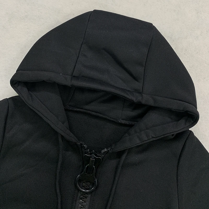 Y2K Gothic Einfarbiger Großer Reißverschluss-Hoodie Slim Fit Vollreißverschluss-Kapuzenpullover mit Übergroßem Reißverschluss Streetwear Unisex ﻿ – Detail 6