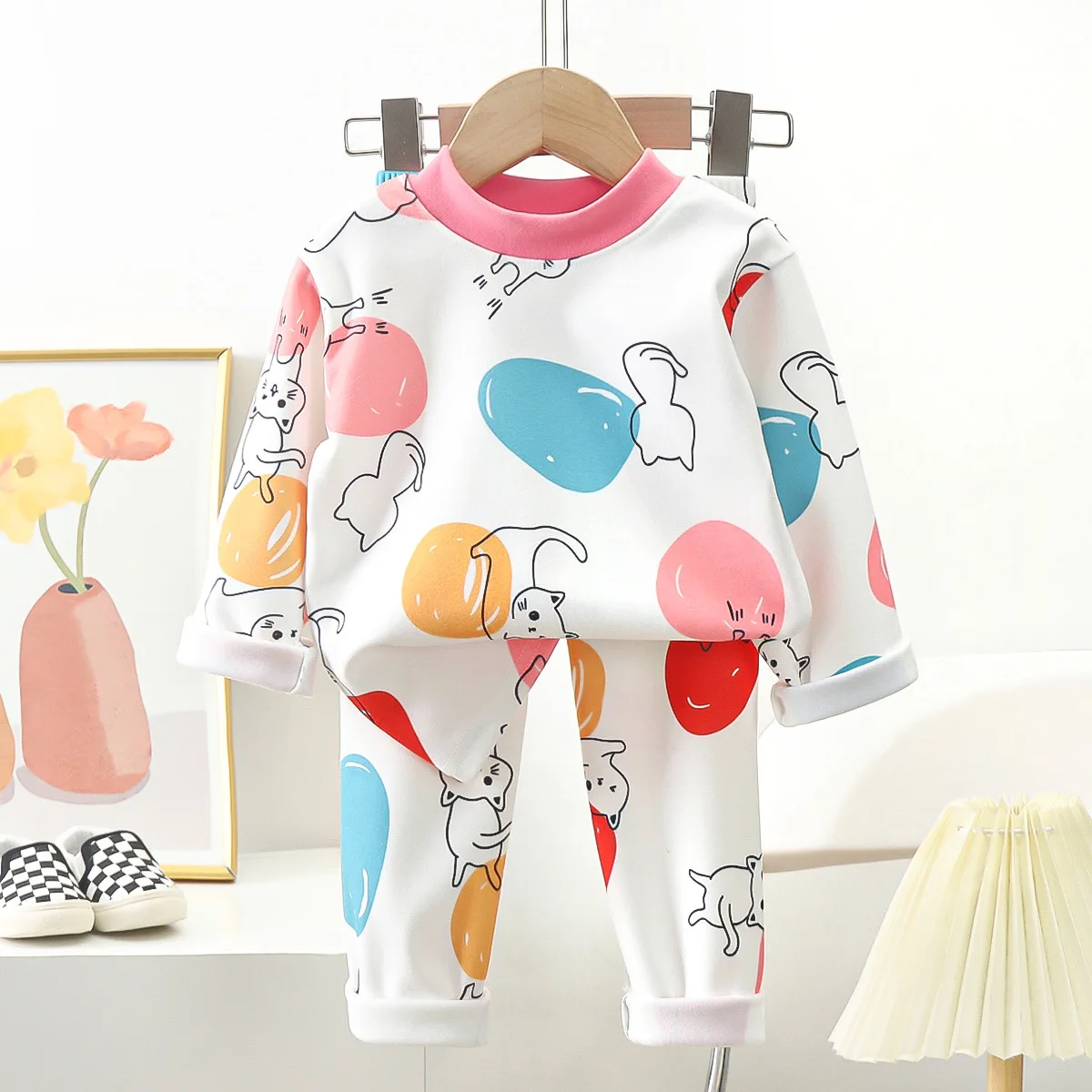 Neue Kinder Herbst warme Pyjamas Jungen Mädchen niedlichen Cartoon Bär Langarm T-Shirt Top Hosen Baby Nachtwäsche Unterwäsche Kleidung Sets