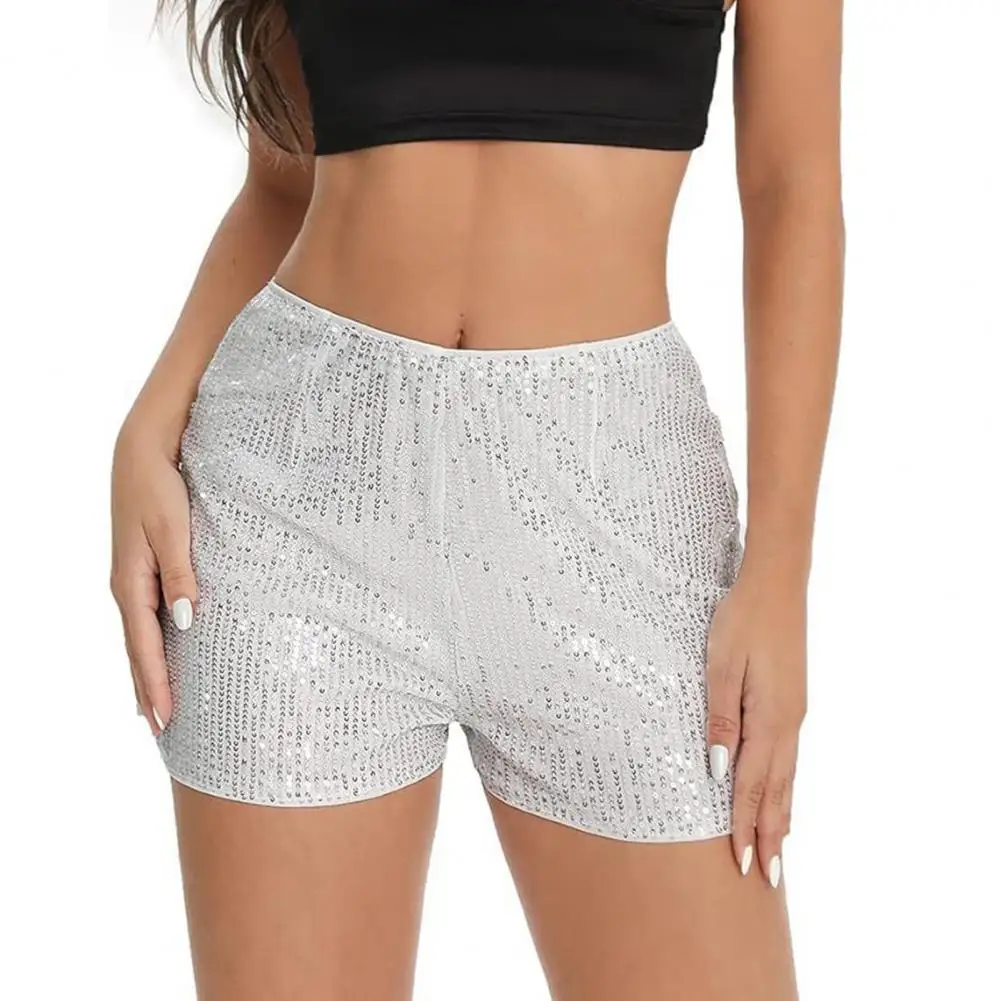 

Sparkling Sequin Design Shorts Sequin Club Party Shorts for Women High Elastic Waist Slim Fit Above Knee Length Shiny for Beach