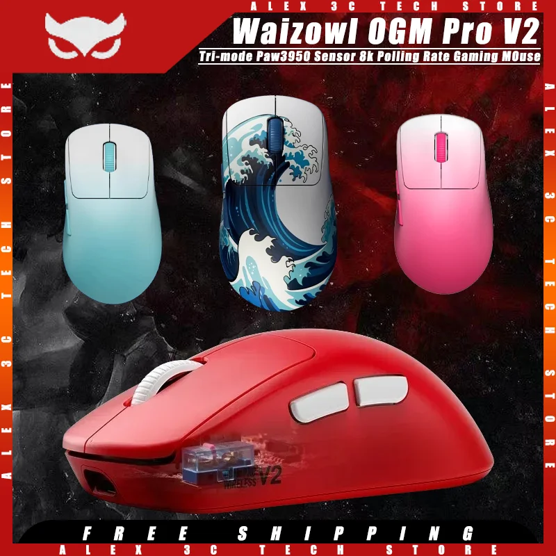 

Игровая мышь Waizowl OGM Pro V2, беспроводная трехрежимная мышь Paw3950, датчик 8K, Частота опроса, легкая, настраиваемая геймерская мышь, аксессуары для ПК