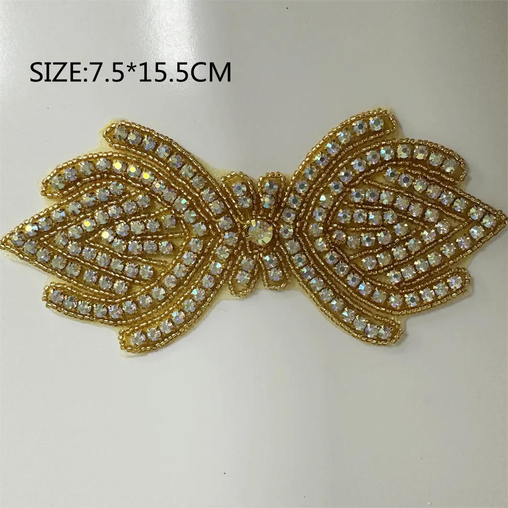 1 Stück AB Silber Strass-Applikation Blumen-Patch zum Aufbügeln/Aufnähen Hochzeitskleid-Accessoires zur Kleiderdekoration – Detail 5