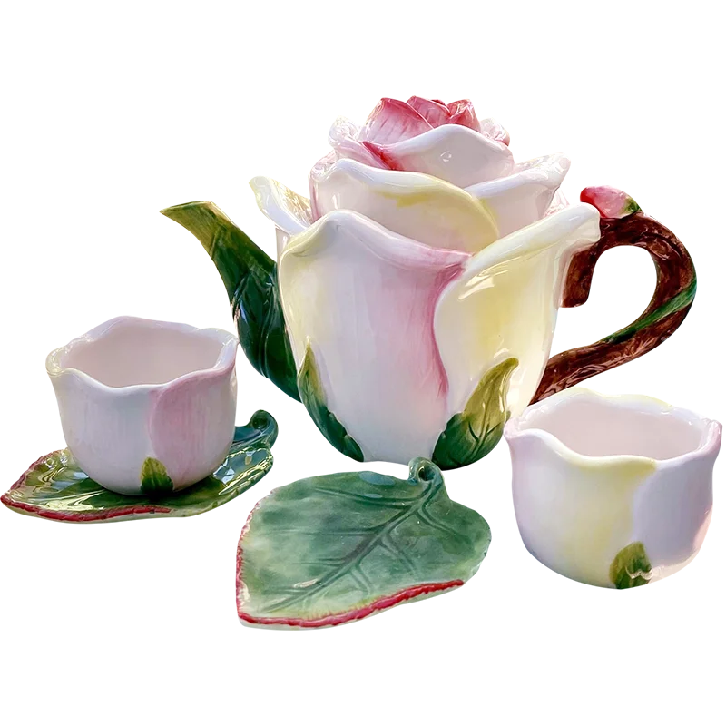 

Ceramic Champagne Rose Tea Set Teapot Teacup Set Cute Kung Fu Herbal Tea Practical Decorative Hand Painted Utensils