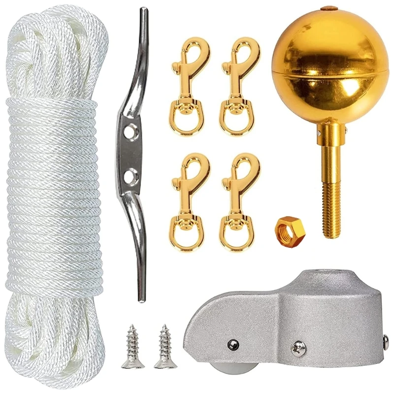 

Rusts Resistant Cast Aluminum Flagpole Truck Assembly Set with 50FT Rope&Metal Fasteners for 2 to 2.6inch Diameter Poles