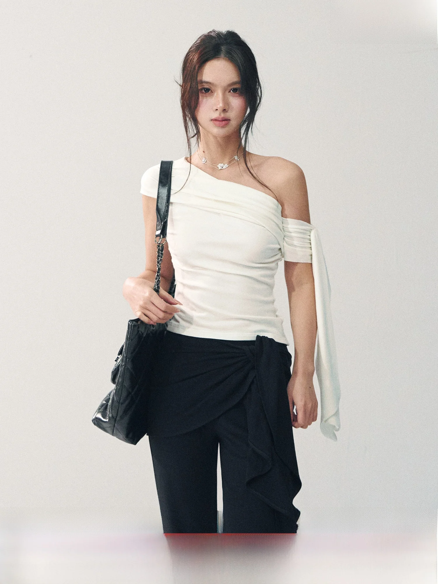 

RECOIN RC Women's White ort Sve T-irt oulder Baring Waist Cinching Casual Sle Cotton Blend Spring Summer New Arrival