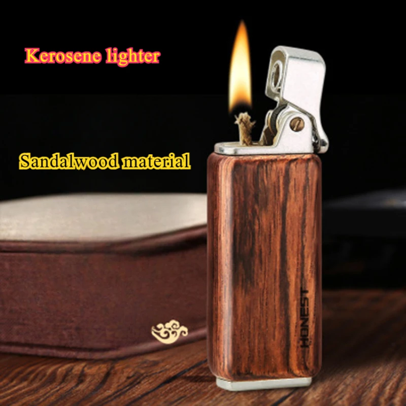 

HONEST-Retro Vintage Wooden Lighter Military Cap Ejection Ignition FuelKero sene Lighter Grinding Wheel FlintGas oline Lighters.