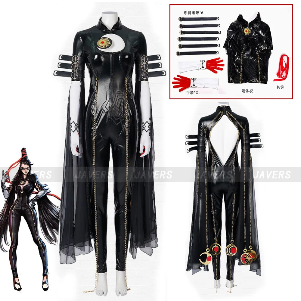 Spiel Bayonetta Cosplay Kostüm Schwarz PU Overall Uniform Dame Frau Halloween Karneval Party Anzug Outfits Für Mädchen