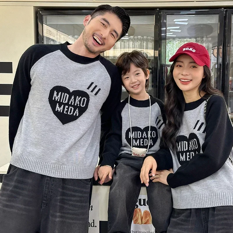 Family Fashion Knitted Sweater Winter Parent-child Jumper Korean Style Dad Mom and Daughter Son Baby Matching Clothes Pullover