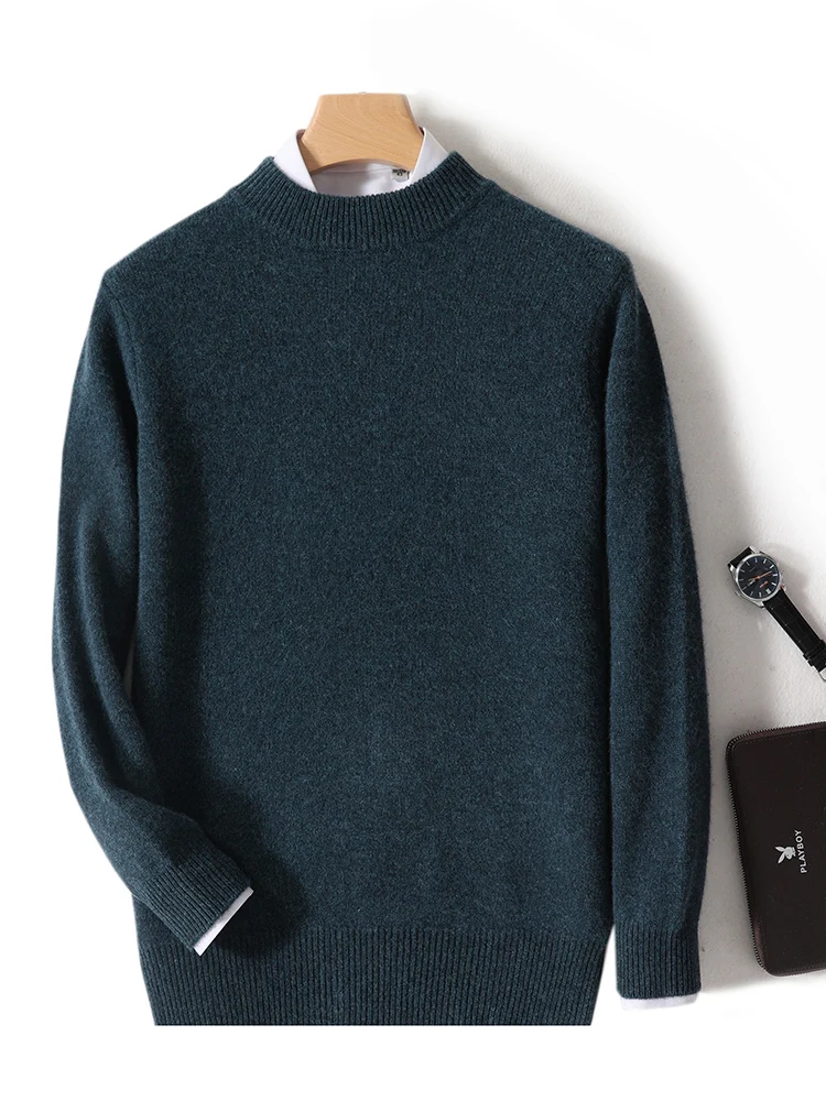 Men's Mock Neck Long Sleeve Pullover Sweater Autumn Winter Thick Basic Smart Casual Jumper 100% Merino Wool Knitwear Tops