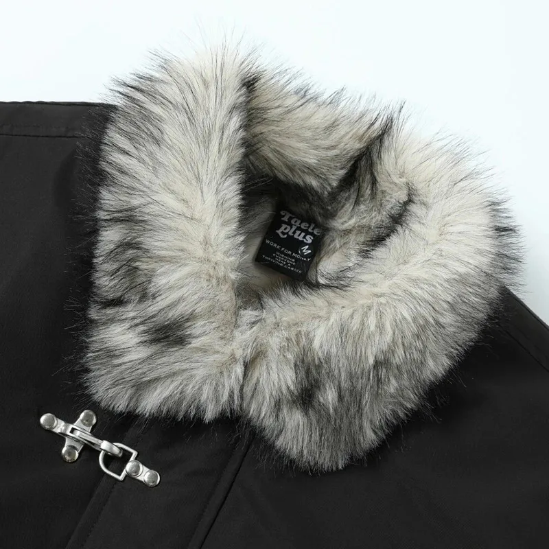 جواكت شتوية بياقة من الفرو سترات دافئة سميكة معاطف مبطنة بياقة واقفة سترات هاراجوكو ملابس خارجية للرجال #5