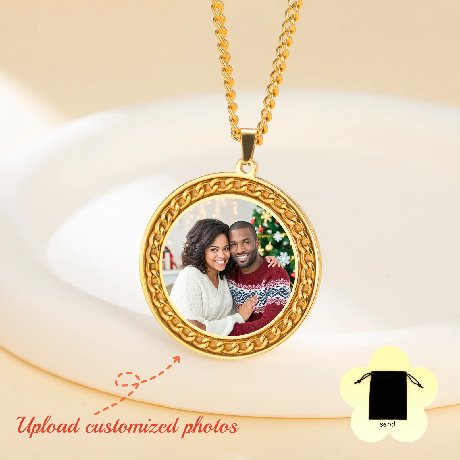Customized Photo Circular Pendant Necklace Stainless Steel Personalized Geometric Circular Photo Couple Necklace Jewelry Gift