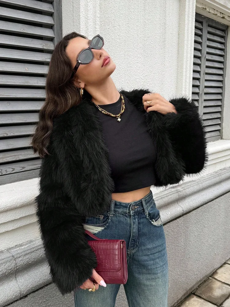 Short Coat Women Faux Fur Fox Coats Jackets Casual Coat Thick Warm Y2k Streetwear Jacket Elegant Work Outerwear Autumn Winter