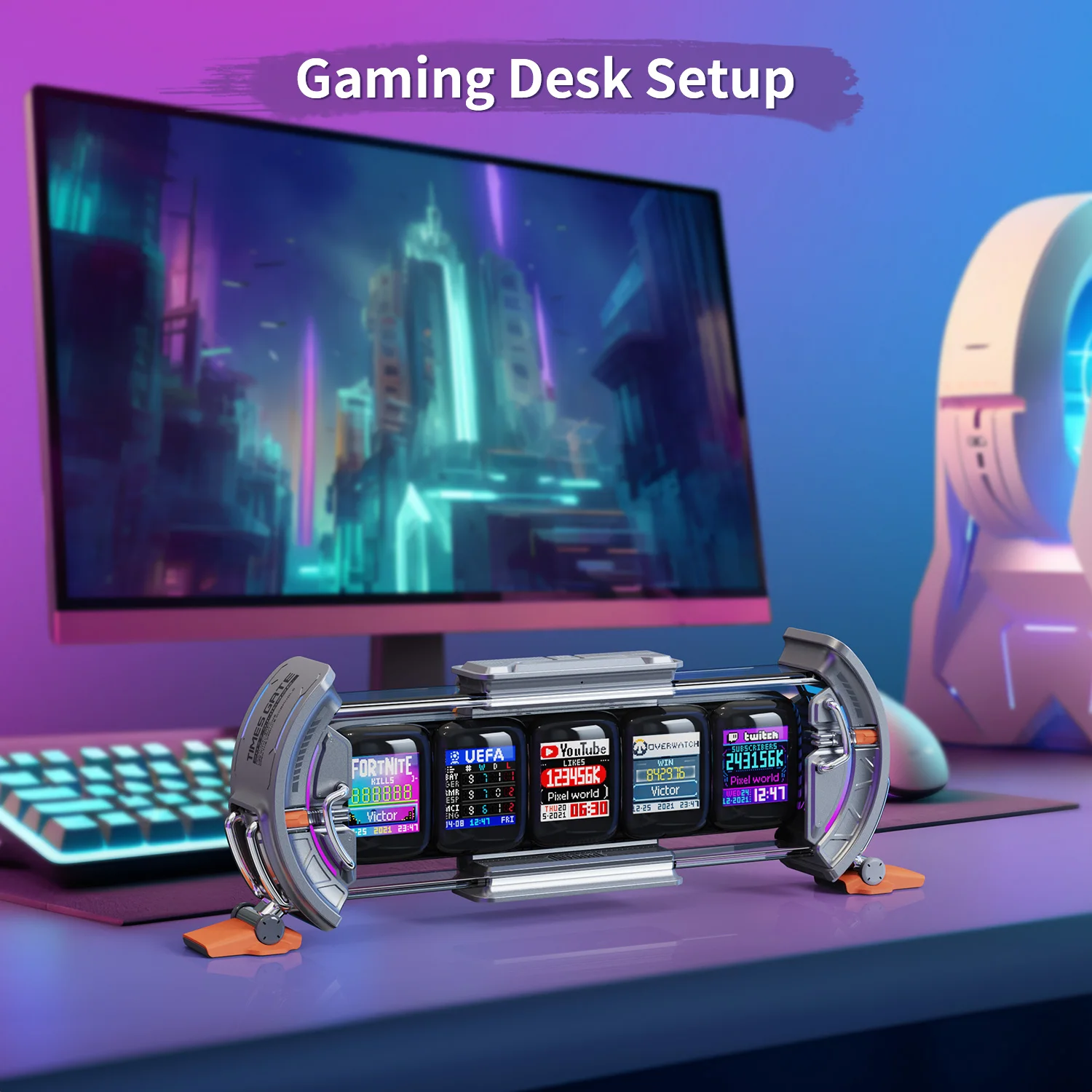 Divoom times gate cyberpunk gaming setup digitale pixel kunst uhr mit intelligenter app steuerung, wifi connect, rgb led display,