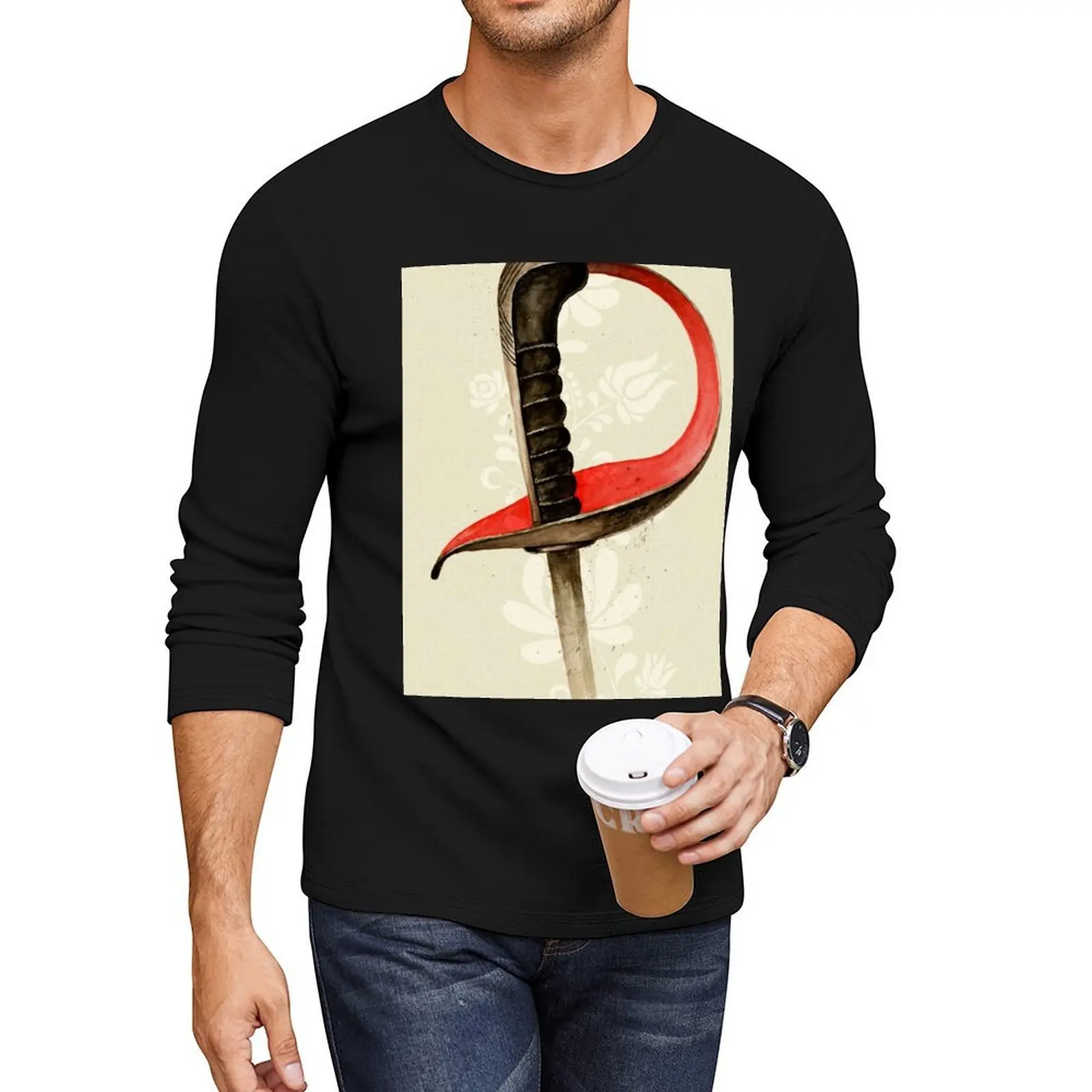 

Fencing Sabre Watercolor Long T-Shirt man clothes black t shirts graphics t shirt quick drying t-shirt mens tall t shirts