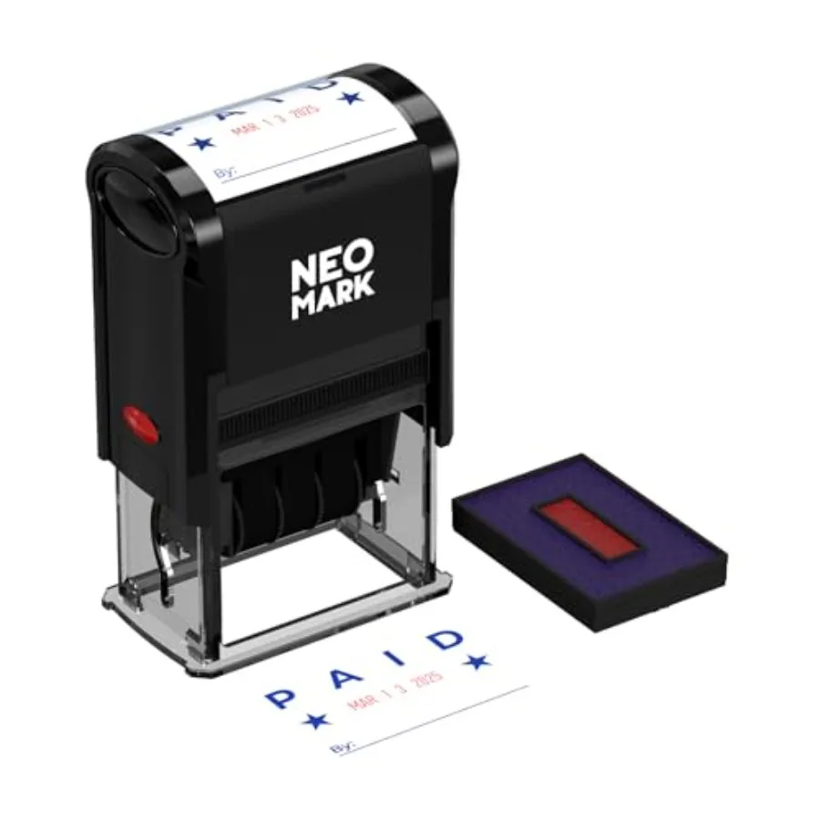 

Большой самонаборный офисный штамп с синими и красными чернилами, регулируемый, срок службы 12 лет, резиновый, идеально подходит для документов, бизнеса и бухгалтерии.