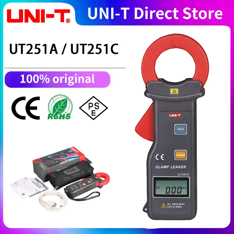 

UNI-T Leakage Current Clamp Meter UT251 Auto Range Current Leak Tester with Digital Hold Peak Value Data Storage UT251A UT251C