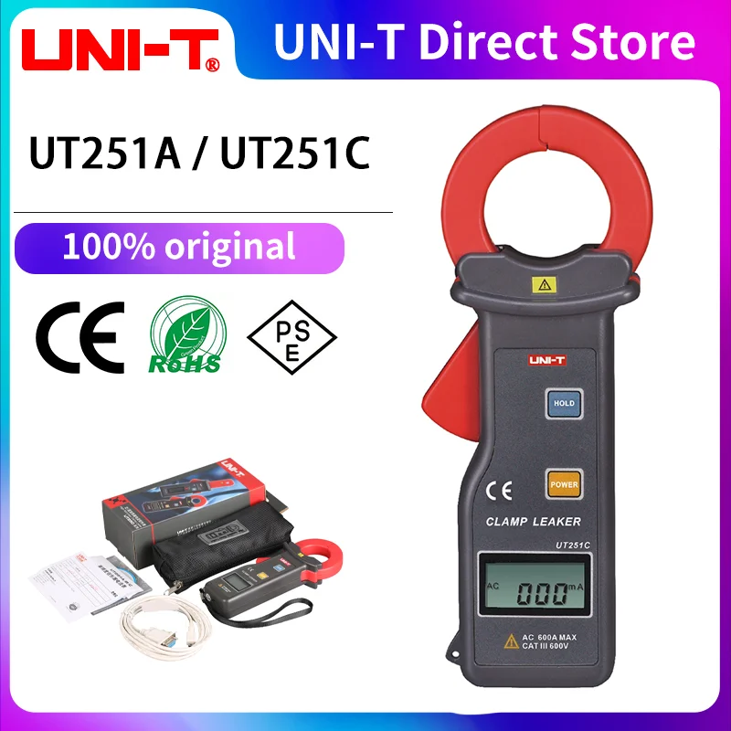 UNI-T Leakage Current Clamp Meter UT251 Auto Range Current Leak Tester with Digital Hold Peak Value Data Storage UT251A UT251C