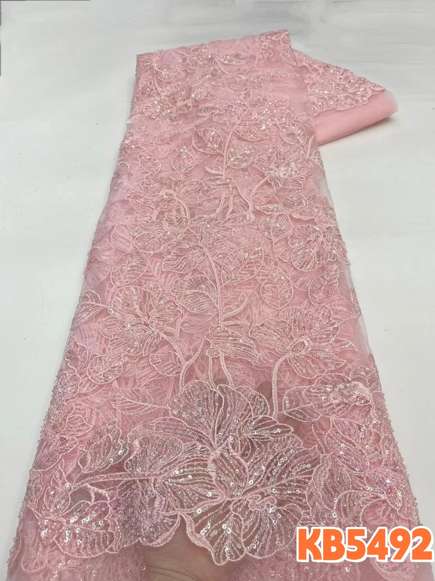 

DREAMYALISI Red 3d Flower Beads Lace Fabric Red Sequins Embroidery Lace for Nigeria Wedding Party Net Lace Fabric Sewing KB5492