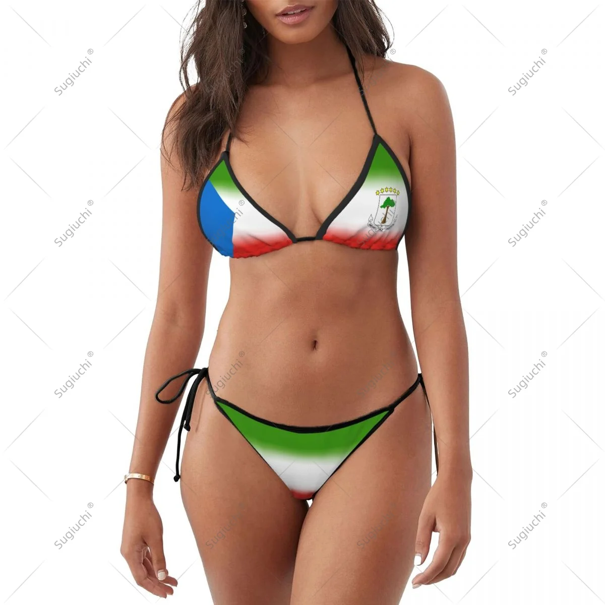

Women Girls Bikini Equatorial Guinea Flag Swimsuit Sets Three Point Beachwear Swimming Bathing Beach Party Suits Sexy Mujer