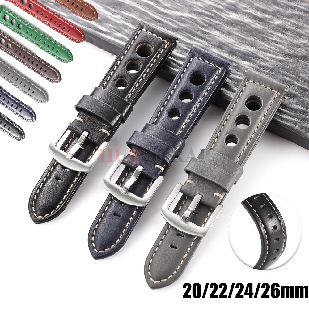 20mm 22mm 24mm 26mm Vintage Rindsleder Echtes Kalbsleder Uhrenarmband Atmungsaktive Mode Pin Schnalle Band Unisex Armband Zubehör