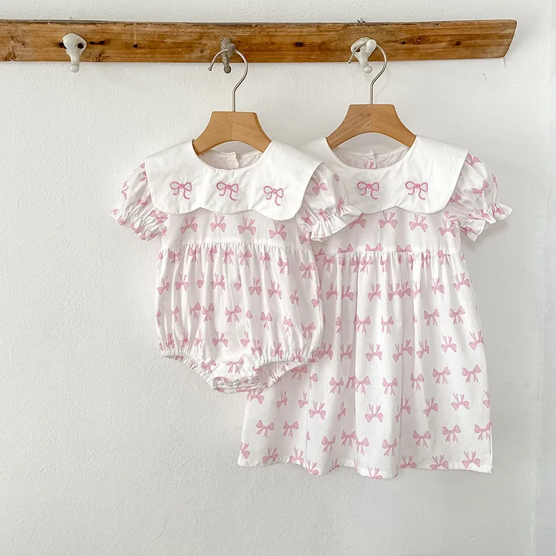 

Infant Baby Girls Sweet Dress Rompers Sisters Clothes Kids Girls Embroider Bow Princess Dress Family Cute Clothes Rompers