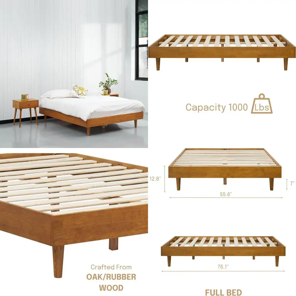 

Solid Wood NTC Fly Bed Frame, Headboard-less, with Wood Slat Support System and Silent Slats, Supporting Up to 1000 Lbs
