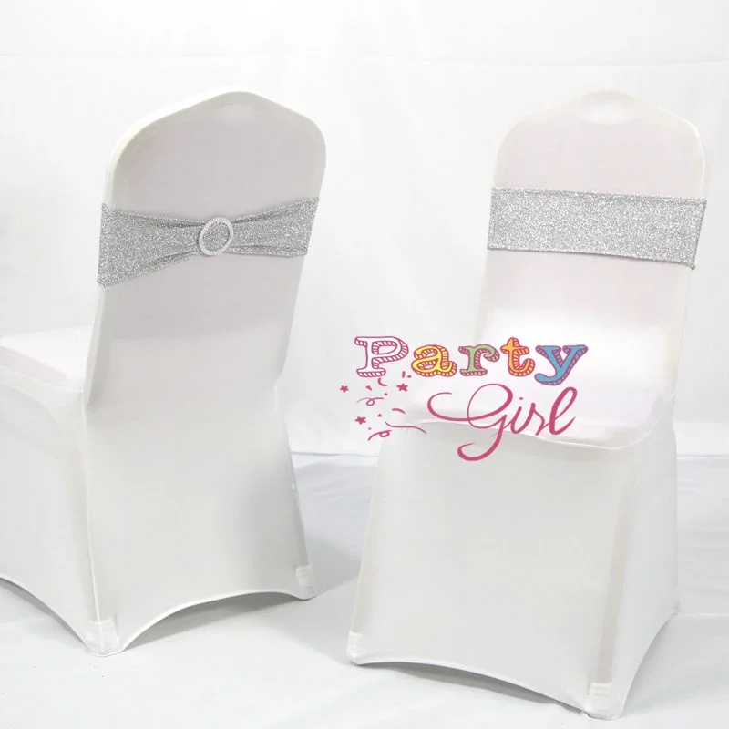 Gold Color Sequin Chair Band Spandex Chair Sash Tie Bow With Buckle For Chair Cover Banquet Wedding  Decoration