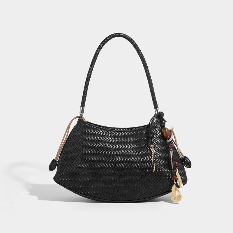 Nieuwe luxe designer shell geweven onderarmtas voor dames Vintage PU lederen handtas met binnenzak Modieuze schoudertas